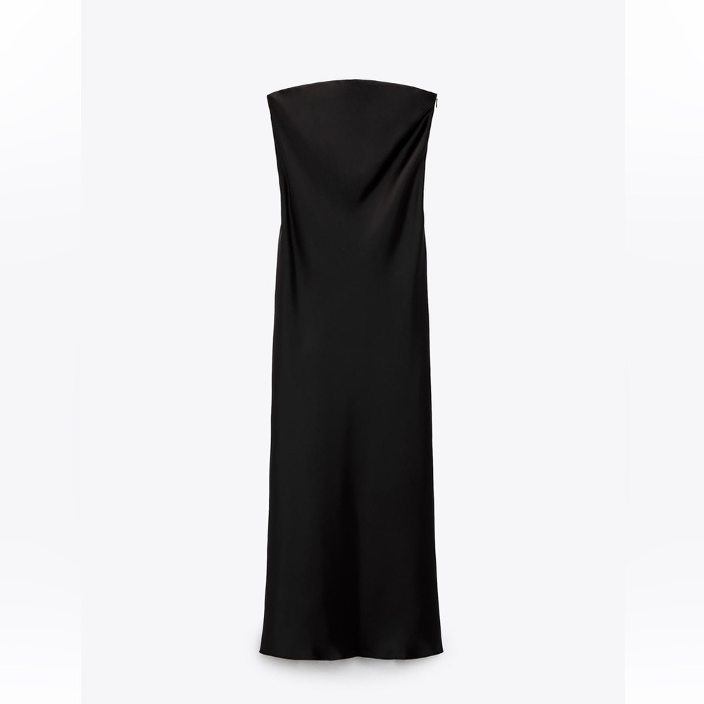 Elegant Black Strapless Dress- Satin Effect